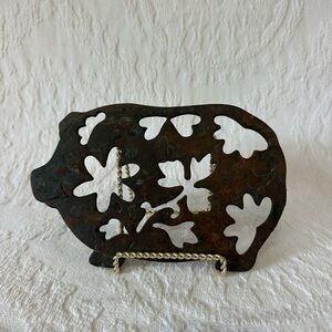 VTG Rustic Cast Iron Pig Silhouette Pot Trivet Decor